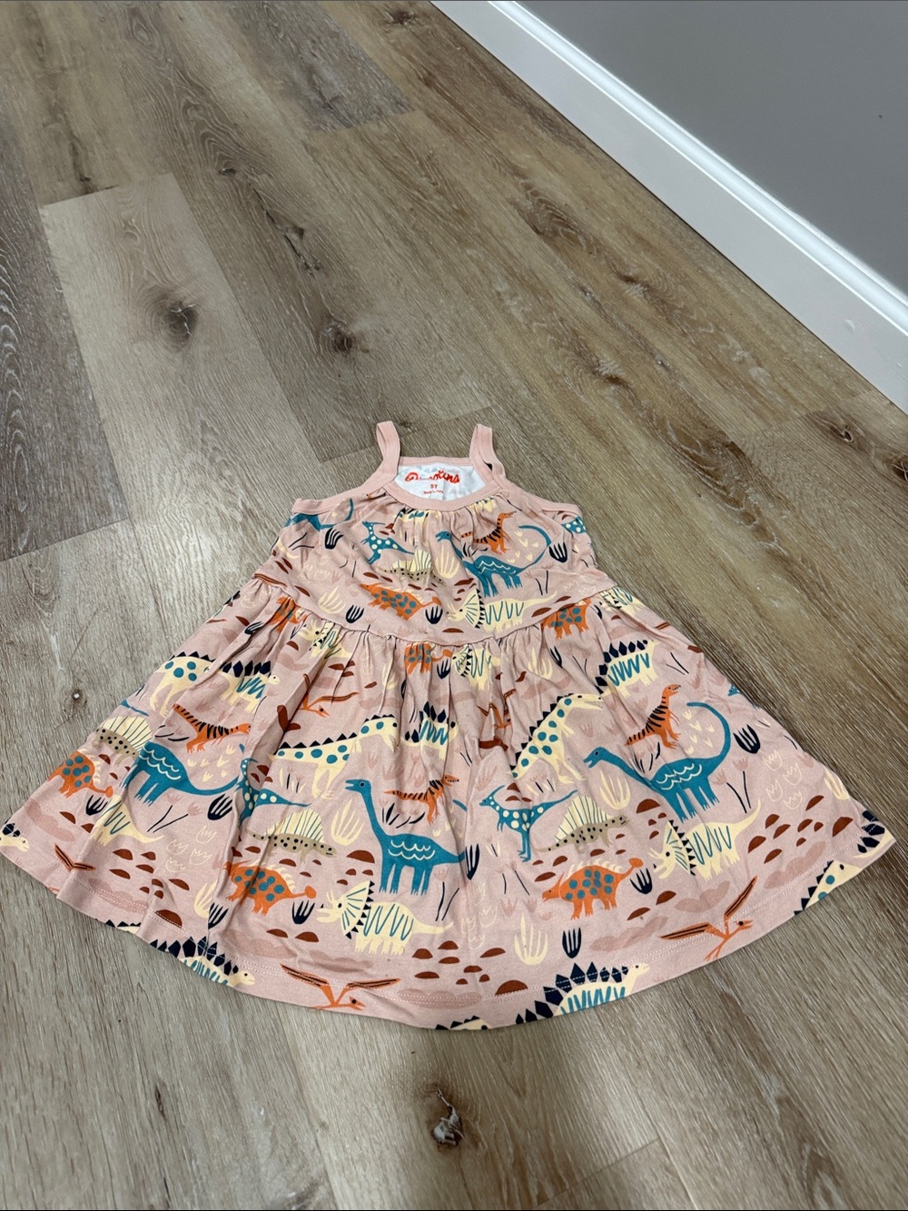 Piccolina Girls Pink Dinosaur Print Summer Dress - Cute Sleeveless Sundress